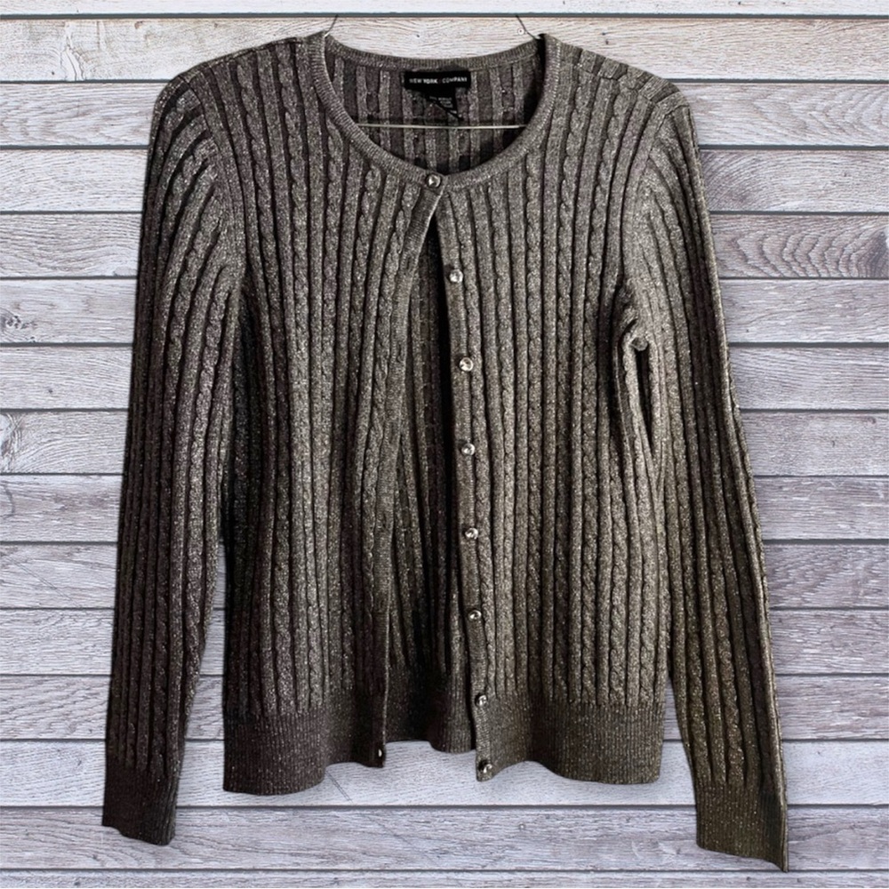 New York & Company Metallic Gray Cardigan xs